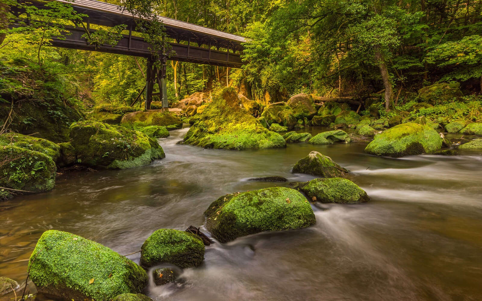 The Irrel waterfall, with the iconic wooden bridge, near Prüm.