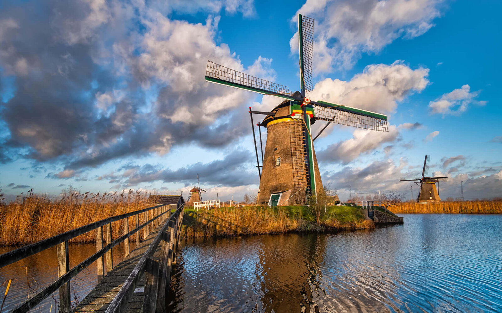 The bridge, with no access for visitors, to one of the windmills of Kinderdijk.