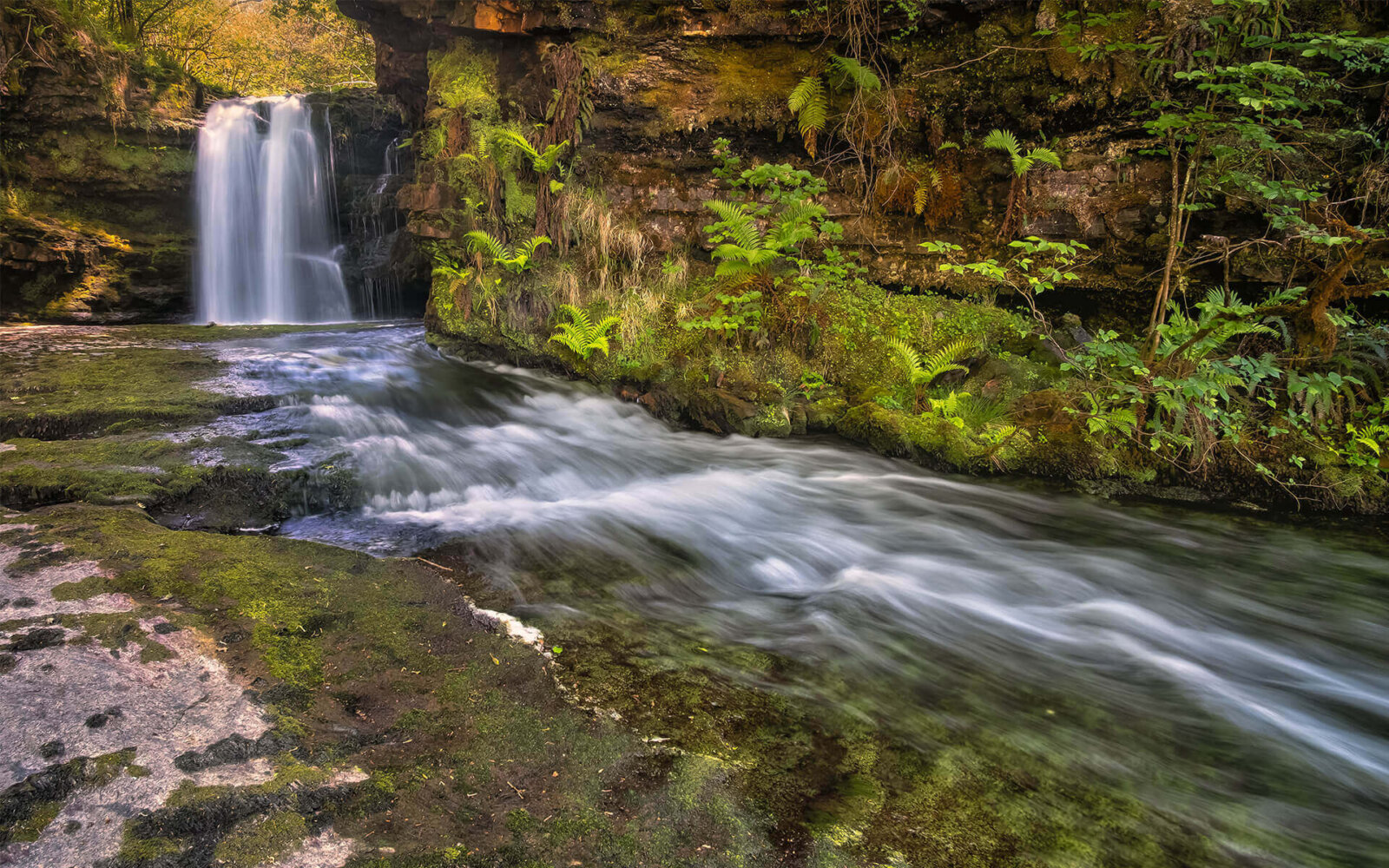 The Sgwd Clun-Gwyn waterfall in the Brecon Beacons near Pontneddfechan.