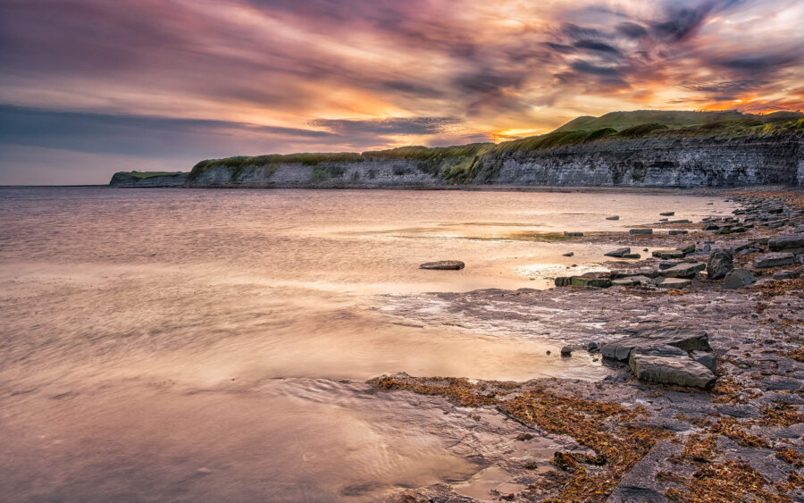 Kimmeridge A sunset over the North Sea, in Kimmeridge Bay in Dorset.