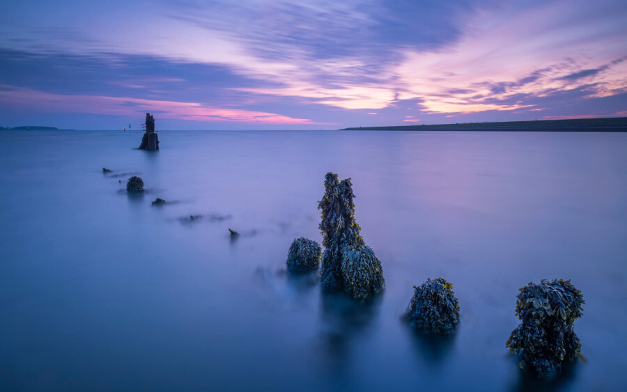 Wilhelminadorp On a beautiful morning at sunrise at the shipwreck of Katse Veer, Wilhelminadorp in Zeeland.